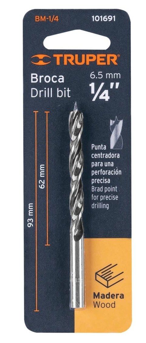 Broca con punta centradora para madera 1/4", TRUPER