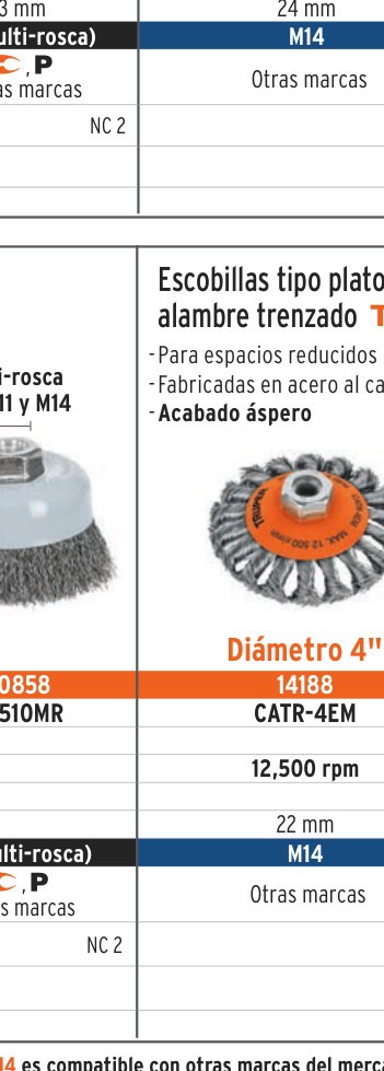 Carda tipo cónico 4" alambre trenzado, multi-rosca, TRUPER
