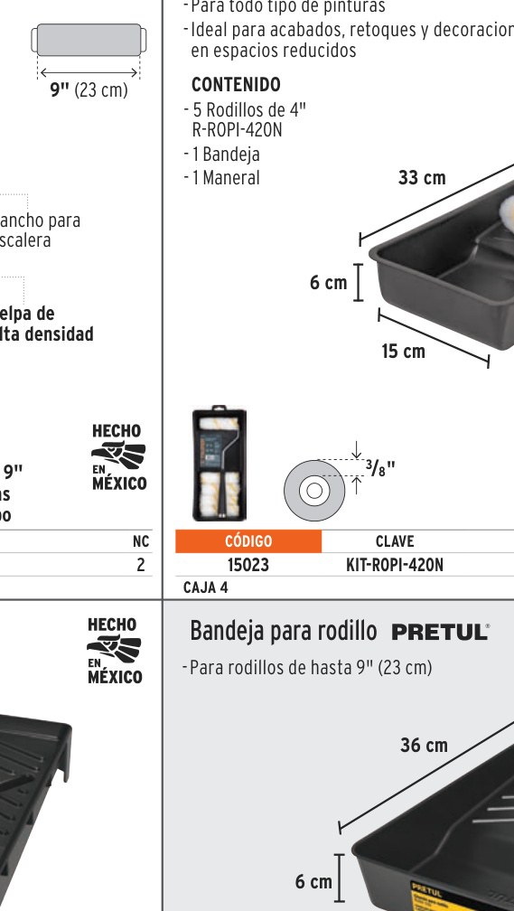 Kit de rodillo para pintar, 4" (maneral, charola y 5 felpas)