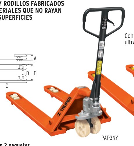 Patín traspaleta 3 ton con ruedas de nylon, TRUPER