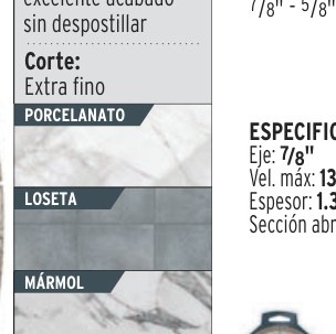Disco de diamante de 4-1/2" x 1.3 mm, corte de porcelanato