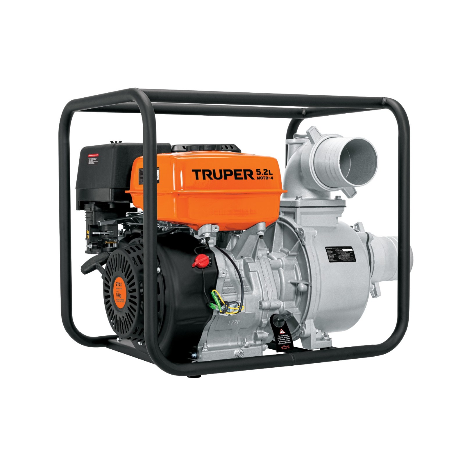 Motobomba autocebante 4"x4", gasolina 9HP, agrícola, TRUPER