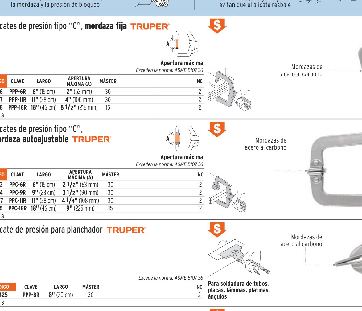 Pinza de presión 9" tipo "C" con mordaza autoajustable