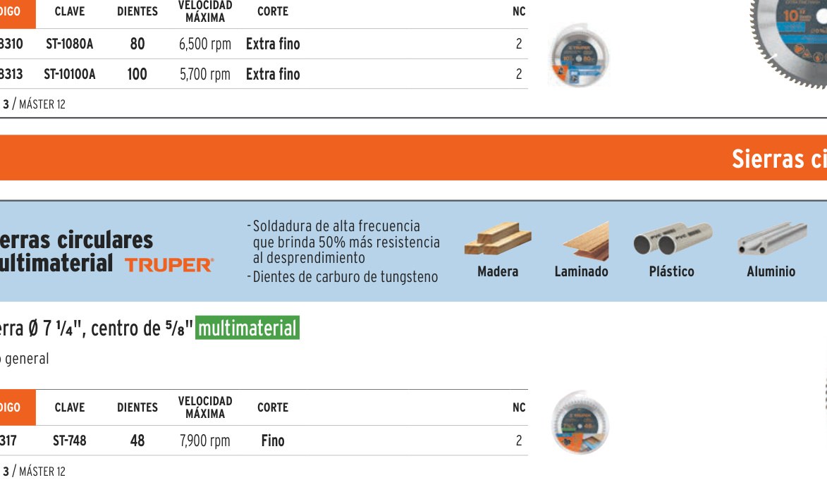 Disco sierra 7-1/4" multimaterial, 48 dientes centro 5/8"