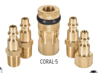 Juego de 4 conectores rápidos y 1 cople, de latón, TRUPER