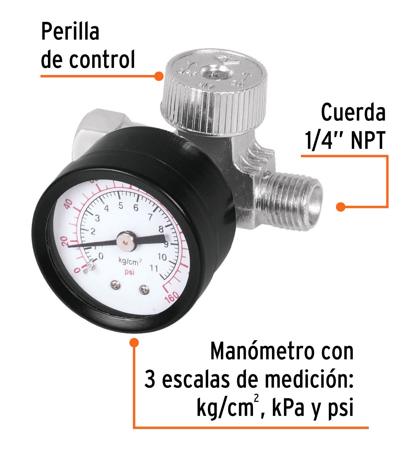 Regulador de aire con manómetro, cuerda 1/4" NPT, TRUPER