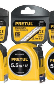 Flexómetro amarillo 5 m cinta 19 mm, en tarjeta, PRETUL