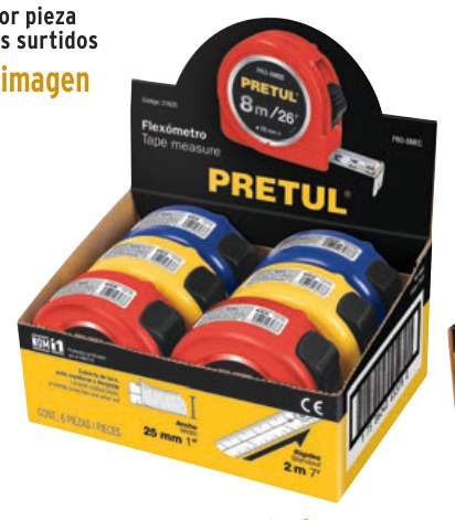 Flexómetro 8 m cinta 25 mm, en display box, PRETUL
