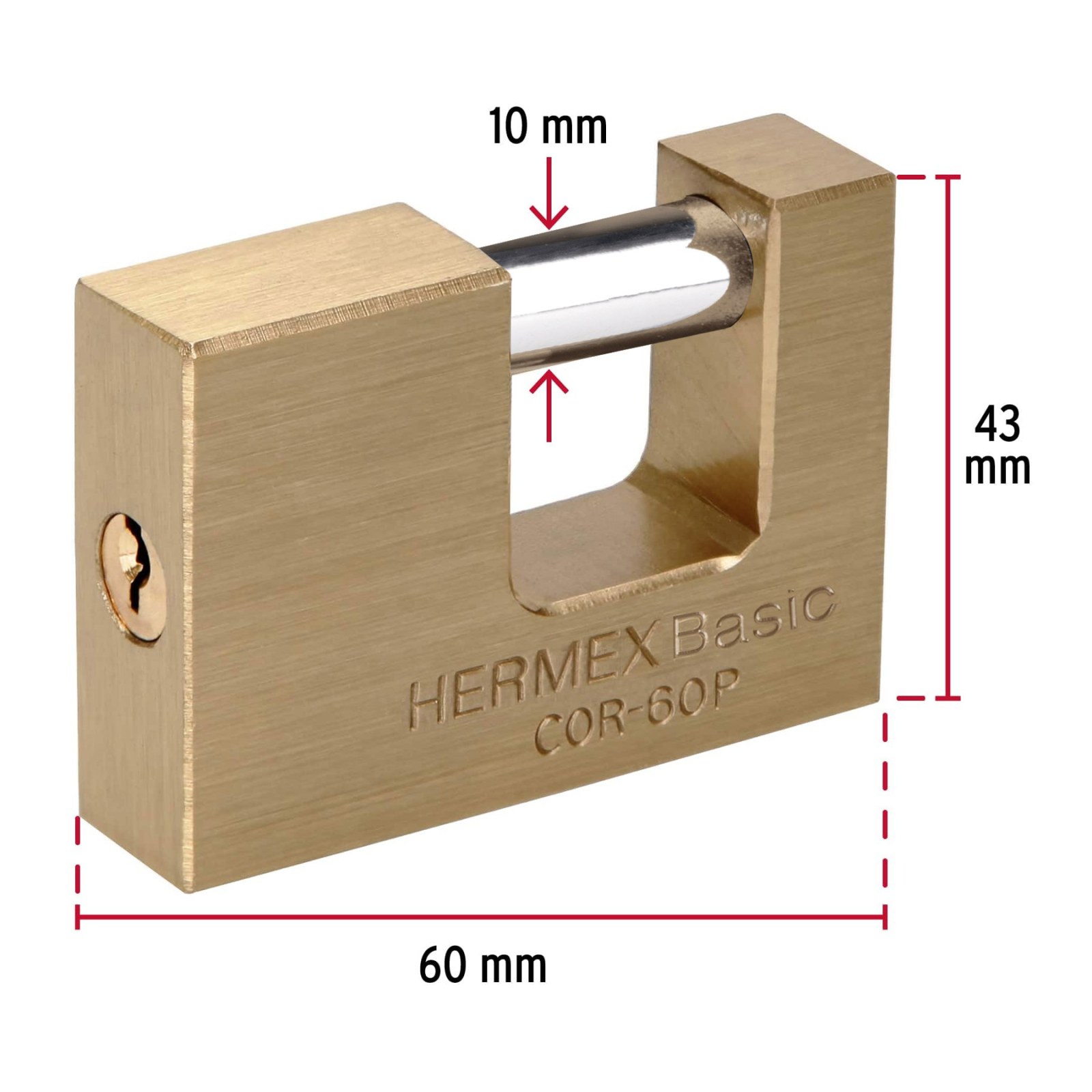 Candado antipalanca 60 mm cuerpo de latón, HERMEX BASIC