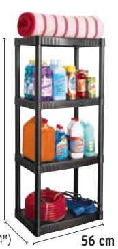 Estante plástico 4 repisas capacidad 27kg, 56x36x123, PRETUL