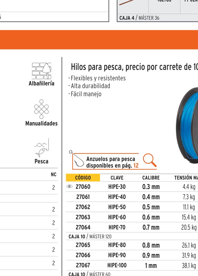 Carrete con 100 m de hilo para pesca azul calibre 0.30 mm