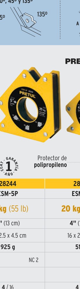 Escuadra magnética para soldar de 4", carga 20 kg, PRETUL