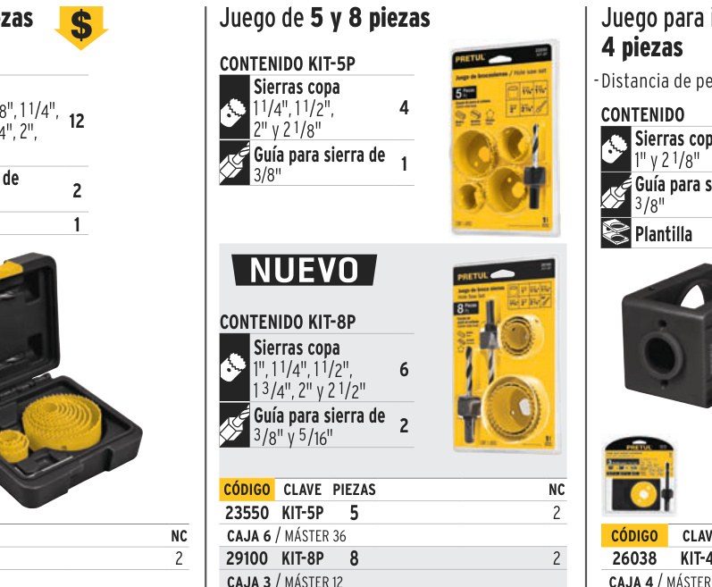 Juego de 7 brocasierras acero al carbono y 1 mandril, PRETUL